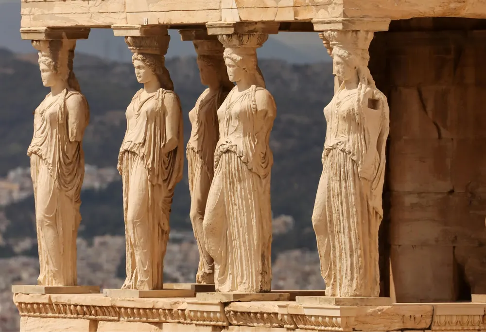 Caryatid statues at an ancient Greek monument